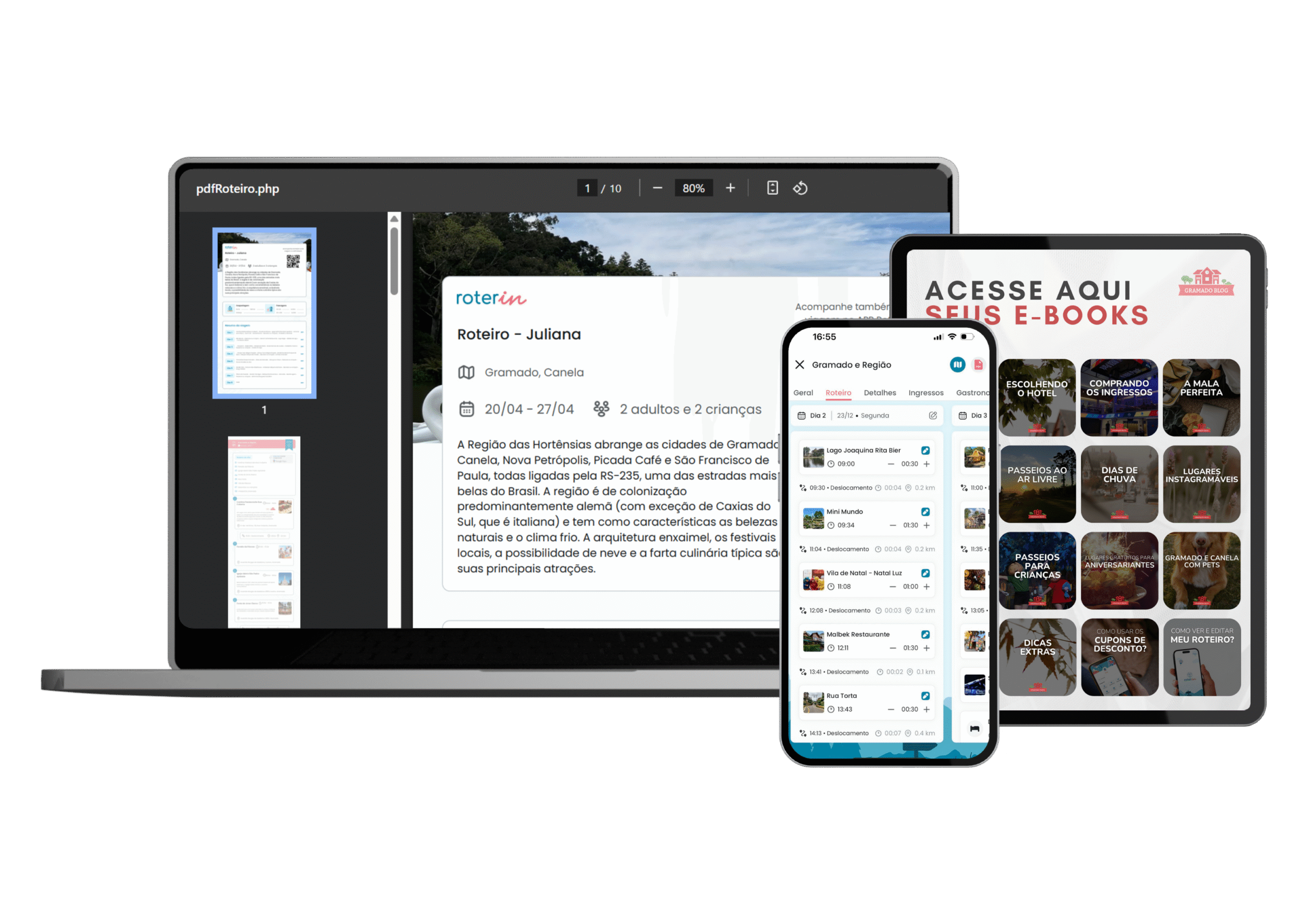 Mockup do roteiro personalizado - PDF e App interativo